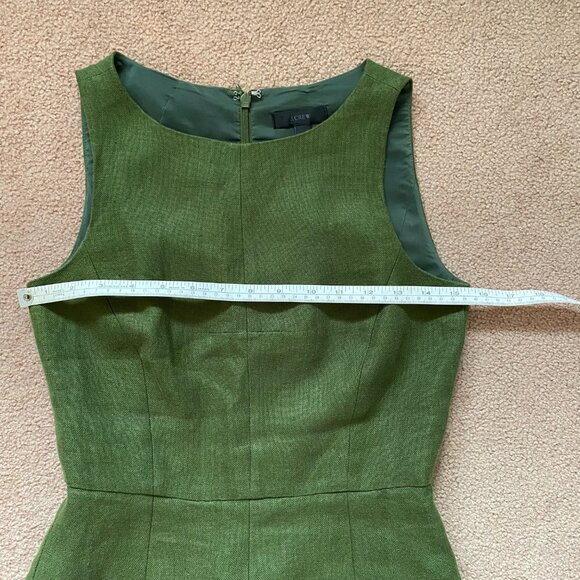 J.Crew Sleeveless Pleated Linen Dress Olive Green Size 00 Lined Knee Length Midi - Picture 9 of 14